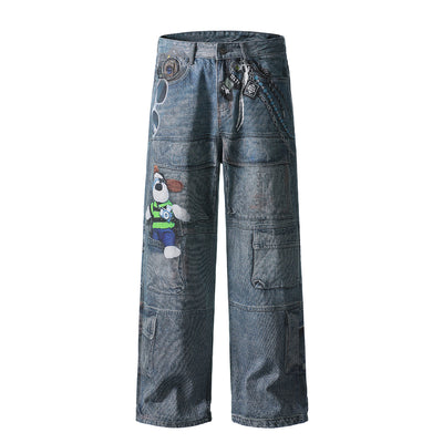 Cartoon Printed Baggy Denim Pants