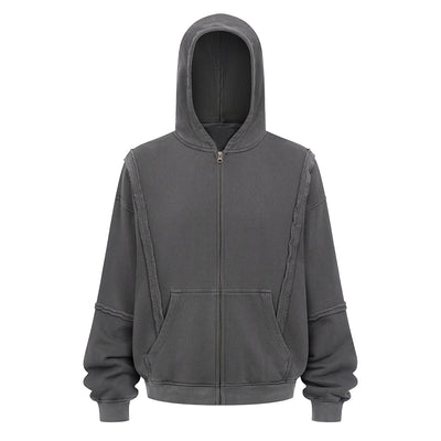 Distressed Vintage Wash Zip Up Hoodie