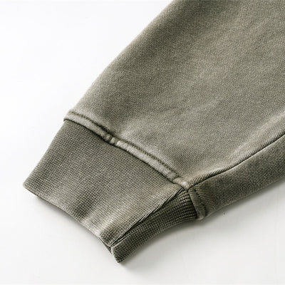 Vintage Zip-Up Ribbed Stand Collar Sweatshirt