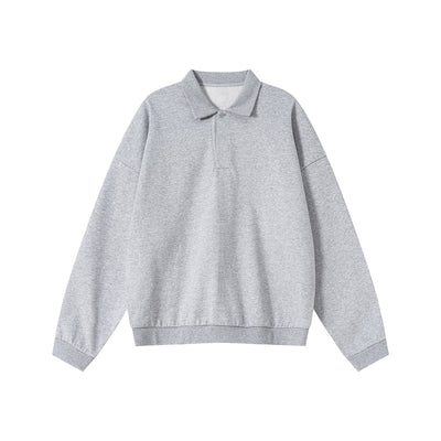 Relaxed Fit Solid Color Polo Neck Sweatshirt