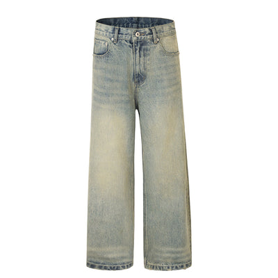 Vintage Wash Distressed Wide-Leg Jeans