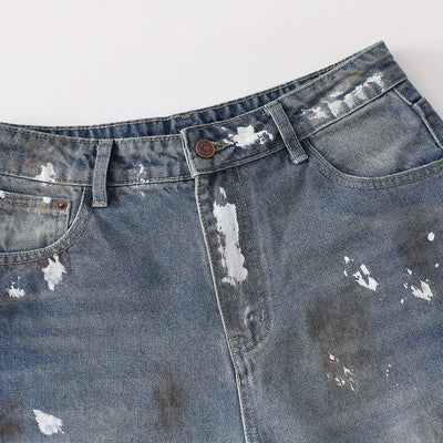 Paint Splatter Heavy Ripped Washed Jeans