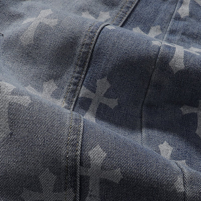 Cross Print Wide Leg Denim Jeans