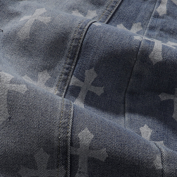 Cross Print Wide Leg Denim Jeans