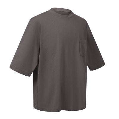 Washed Raw-Edge Pocket Clean Fit Crew Neck Tee