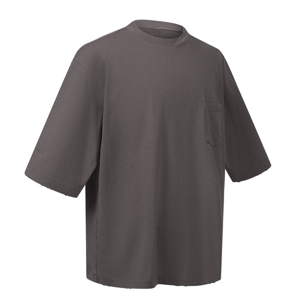 Washed Raw-Edge Pocket Clean Fit Crew Neck Tee