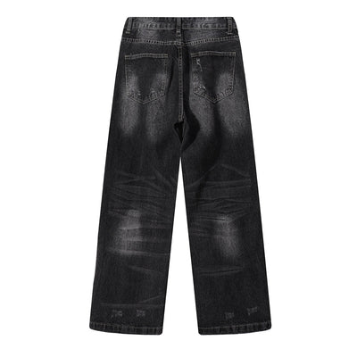 Faded Wash Vintage Relaxed Wide Leg Denim Jeans