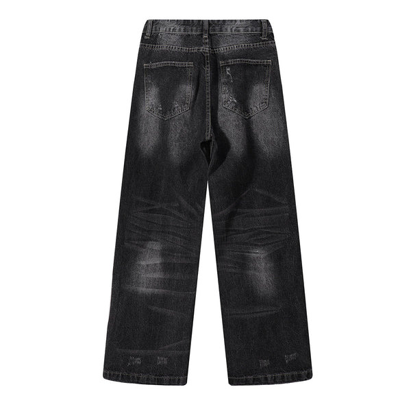 Faded Wash Vintage Relaxed Wide Leg Denim Jeans