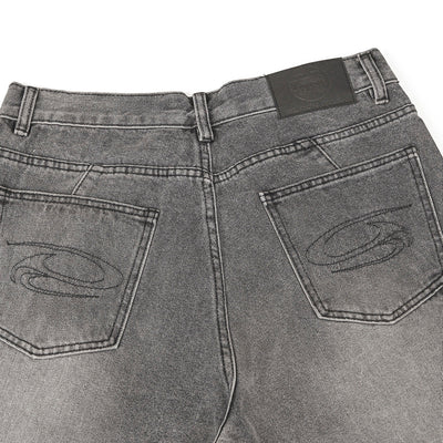 Smoky Gray Distressed Wide-Leg Jeans