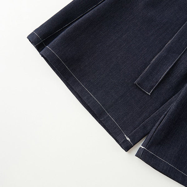 High Waist Tie Belt Relaxed Denim Shorts