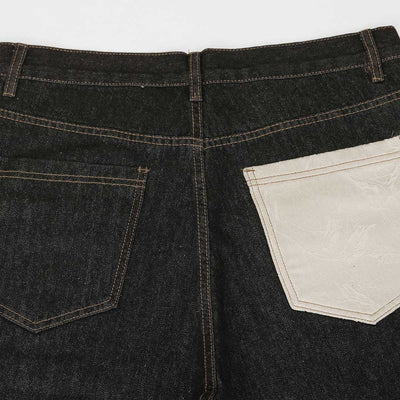 Cuffable Hem Contrast Patch Denim Pants