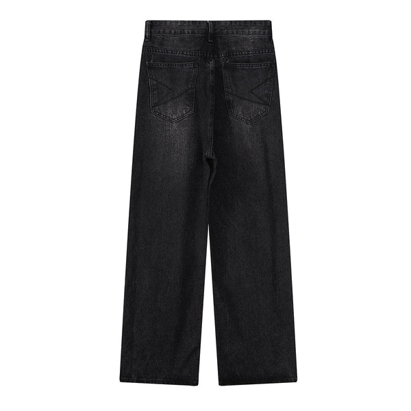 Wide Leg Pinstripe Detail Denim Jeans