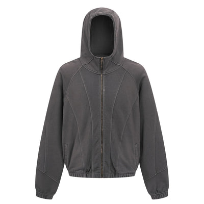 Vintage Washed Oversized Curved Stitch Zip Hoodie