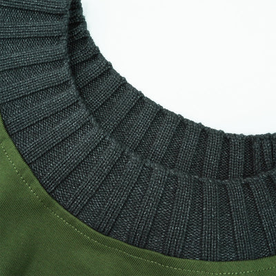 Oversized Color-Block Ribbed Collar Comfortable Tee