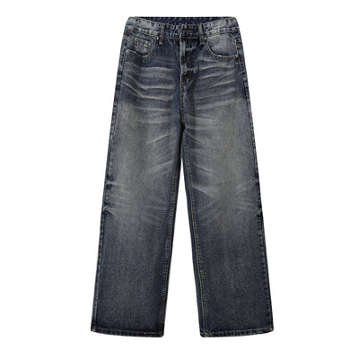 Vintage Washed Distressed Light Blue Wide Jeans