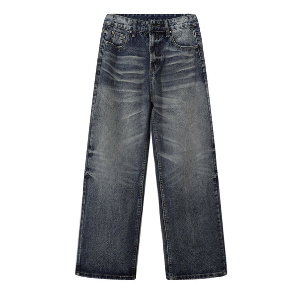 Vintage Washed Distressed Light Blue Wide Jeans