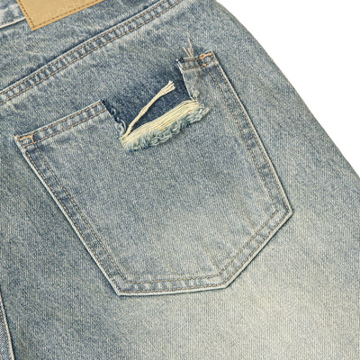 Classic Faded Blue Distressed Denim Pants