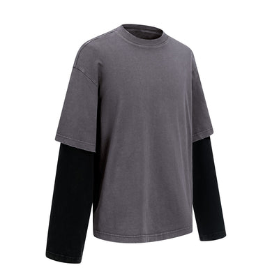 Layered Sleeve Two-Tone Oversized Streetwear T-Shirt
