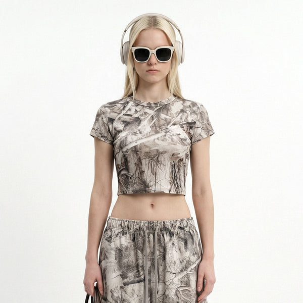 Forest Print Camo Cropped Short Sleeve Nature Tee