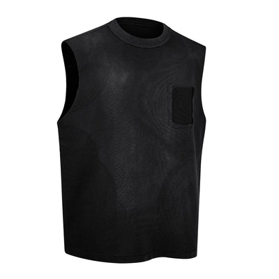 Chest Pocket Knit Sleeveless Relaxed Fit Muscle Tank