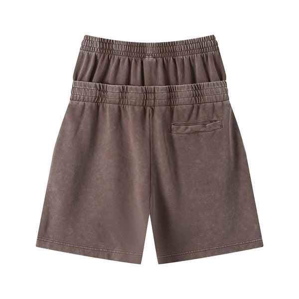 Double Waistband Snow Washed Distressed Shorts