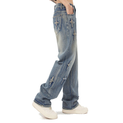 Distressed Patched Star Detail Jeans