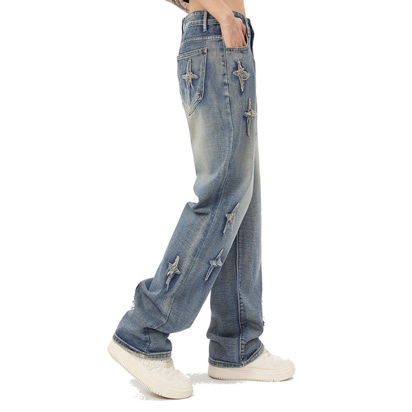 Distressed Patched Star Detail Jeans