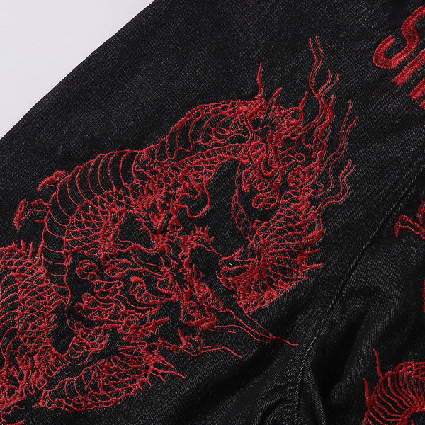 Shibuya Dragon Embroidered Wide Leg Jeans