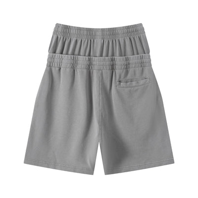 Double Waistband Snow Washed Distressed Shorts