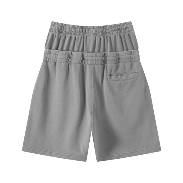 Double Waistband Snow Washed Distressed Shorts
