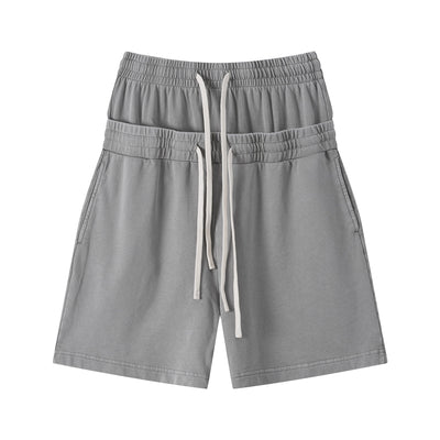 Double Waistband Snow Washed Distressed Shorts