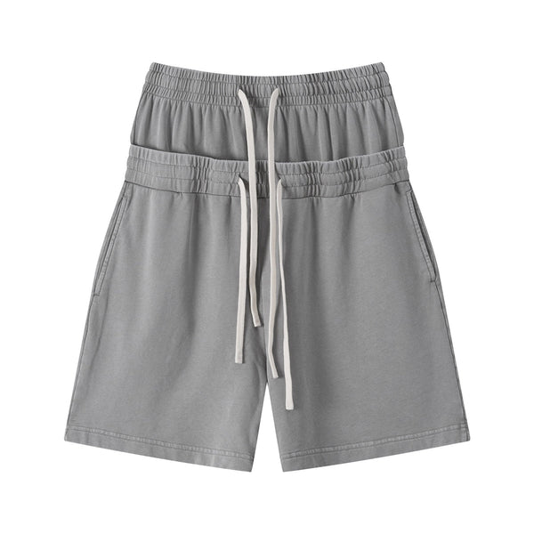 Double Waistband Snow Washed Distressed Shorts