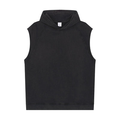 Raw Edge Sleeveless Muscle Hoodie