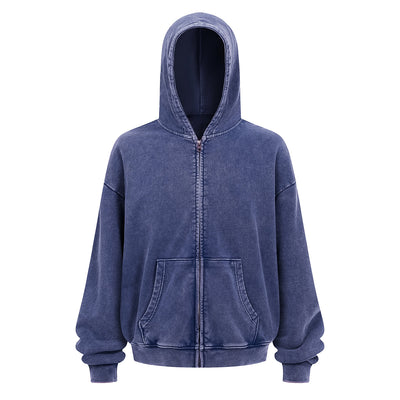 Double Yarn Vintage Washed Zippered Comfort Hoodie