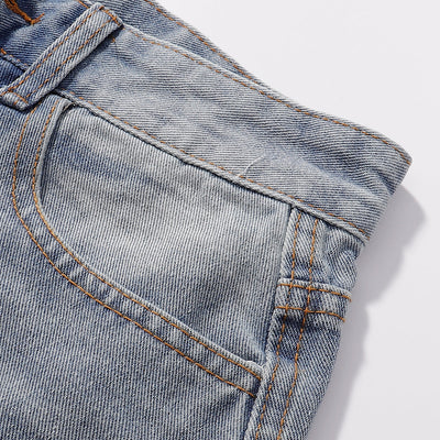 High-Waist Washed Denim Bermuda Shorts