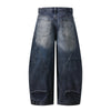 Faded Wash Panel Stitching Barrel-Leg Jeans