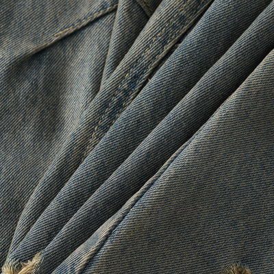 Panel Stitching Barrel-Leg Ripped Jeans