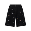 Dog Embroidery Design Vintage Washed Denim Shorts