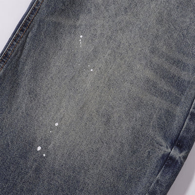 Wide Leg Distressed Paint Splatter Denim Jeans