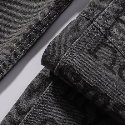 Wide Leg Black Bold Letter Print Jeans