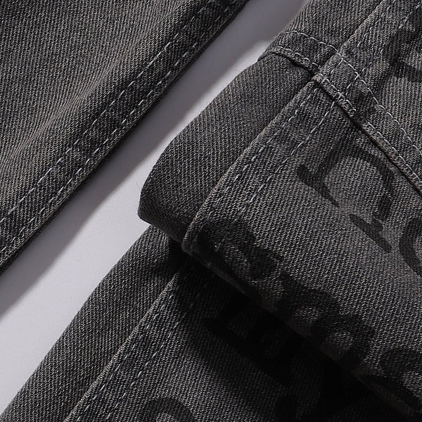 Wide Leg Black Bold Letter Print Jeans