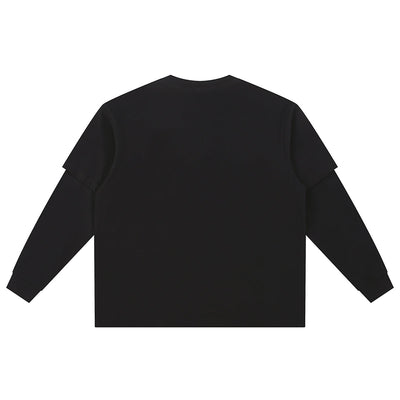 Solid Color Mock Layered Sleeves Sweatshirt