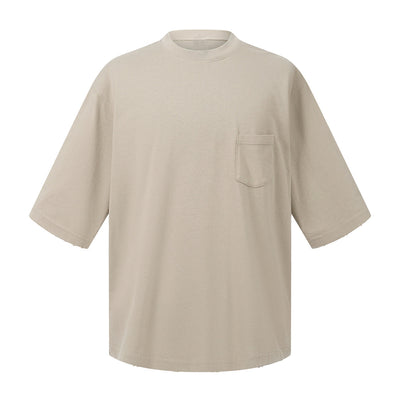 Washed Raw-Edge Pocket Clean Fit Crew Neck Tee