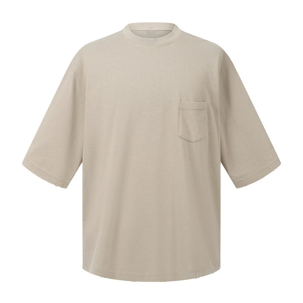 Washed Raw-Edge Pocket Clean Fit Crew Neck Tee