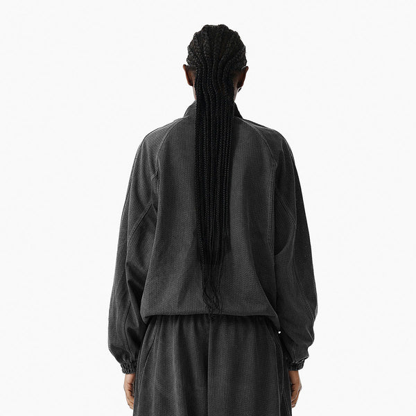 Lightweight Mesh Stand Collar Elastic Hem Zip Jacket