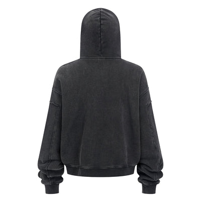 Vintage Washed Oversized Zip Up Distressed Hoodie