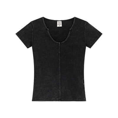 Fitted Rib-Knit V Neck T-Shirt 275gsm