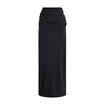 High Waist Ruched Knit Maxi Skirt