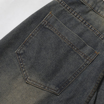 Knee Patch Design Vintage Washed Denim Shorts