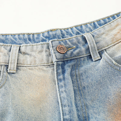 Rust-Dyed Ripped Bermuda Shorts